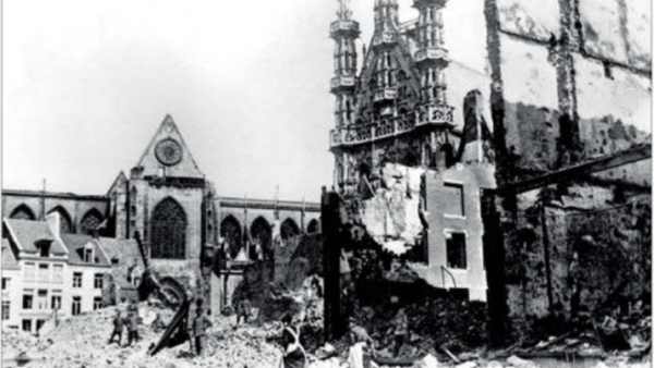 Schlieffen Plan-Ruins of the Hotel de Ville in Louvain, September 1914. The German sack of the Belgian city caused international outrage.