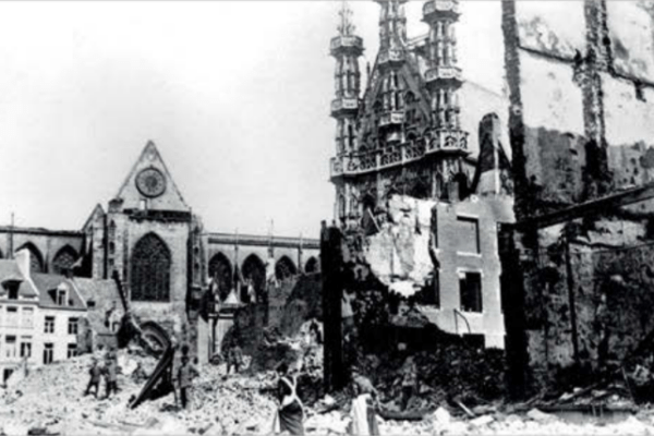 Schlieffen Plan-Ruins of the Hotel de Ville in Louvain, September 1914. The German sack of the Belgian city caused international outrage.
