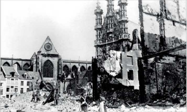 Schlieffen Plan-Ruins of the Hotel de Ville in Louvain, September 1914. The German sack of the Belgian city caused international outrage.